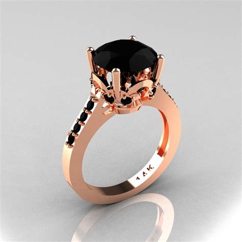 Black background with gold flowers. Classic 14K Rose Gold 3.0 Carat Black Diamond Solitaire Wedding Ring R301-14KRGBDD | Art Masters ...
