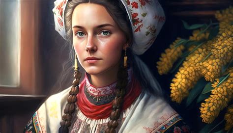 premium photo beautiful slavic woman in folk dress generative ai