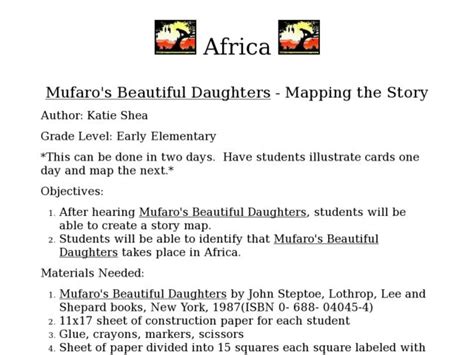 mufaro s beautiful daughters mapping the story lesson plan for kindergarten 2nd grade