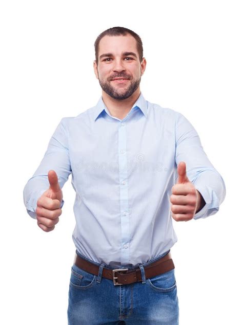 Man In Blue Shirt With Thumbs Up Stock Photo Image Of Businessman