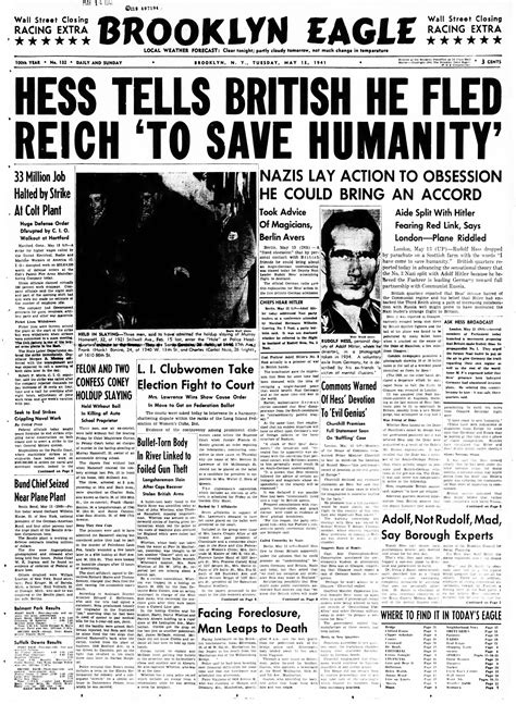 May 13 On This Day In 1941 Hess Tells British He Fled Reich To Save