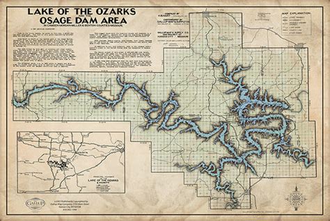 Lake Of The Ozarks Old West Style Map With Cove Names And Mile Markers