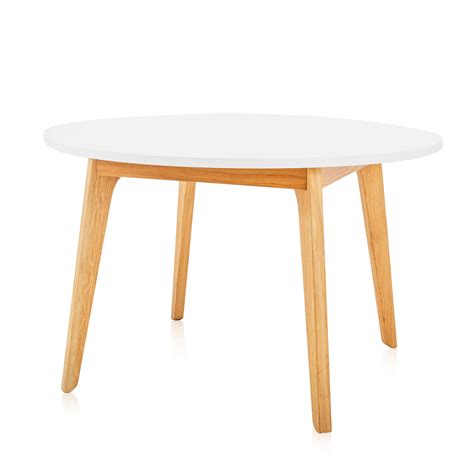 Modern Round White Kitchen Table With Wood Legs Modernica Props