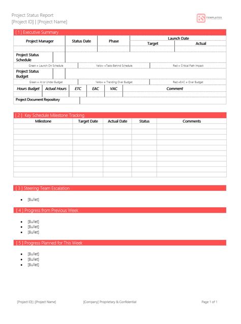 Free Project Status Report Template Excel Word Pdf