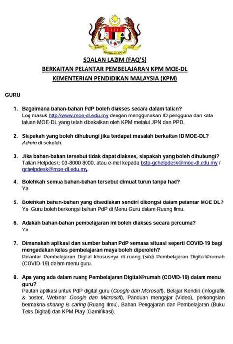 SOALAN LAZIM (FAQ) BERKAITAN PORTAL DIGITAL LEARNING KPM