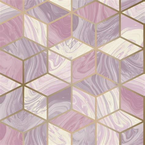Rasch Marble Geometric Metallic Hexagon Wallpaper Pink Lilac 248968