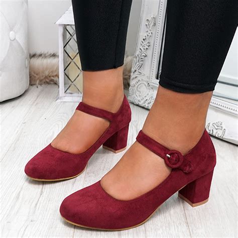 New Womens Mary Jane Block Heel Pumps Buckle Casual Comfy Shoes Size Uk