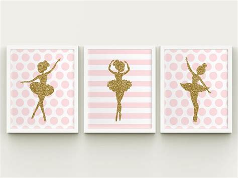 Three Pink And Gold Ballerina Wall Art Prints