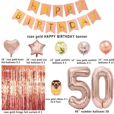 50th Birthday Decorations For Women Rose Gold Happy 50th Birthday