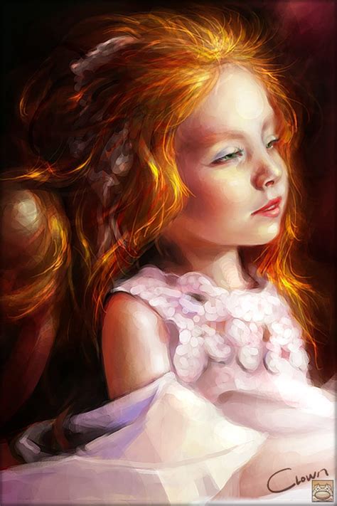 Little Girl 2d Realism Kid Child Portrait Face Painting Red