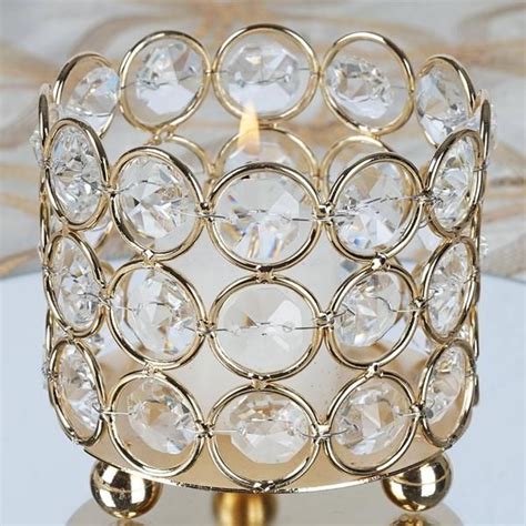 3 Tall Gold Crystal Beaded Metal Votive Tealight Candle Holder Multipurpose Table Vase