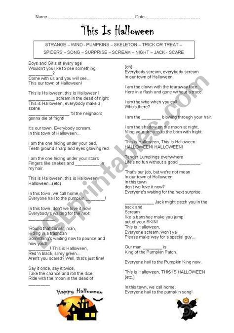 This Is Halloween This Is Halloween Song Lyrics - Halloween Song / This is Halloween - ESL worksheet by francinig