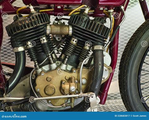 Up Close Image Of A 1928 Indian Motorcycle Engine Editorial Photography