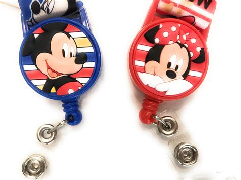 Disney Mickey Mouse And Minnie Mouse Lanyards With Retractable Id
