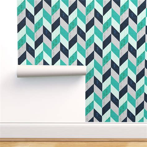 Peel And Stick Removable Chevron Cool Colors Cool Geometric Aqua Navy