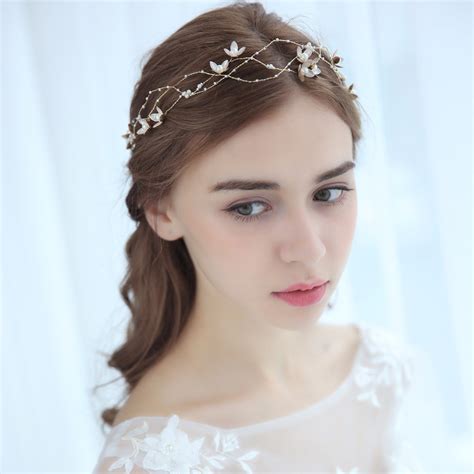 Simple Flower Bridal Hair Vine Headband Headmade Pearls