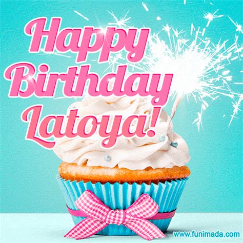 Happy Birthday Latoya Elegang Sparkling Cupcake  Image — Download