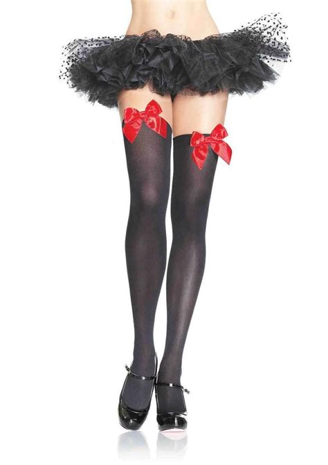 bow thigh high stockings opaque black with red satin bows etsy in 2020 thigh high stockings