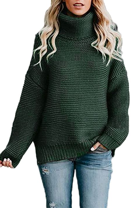 Zoe Women Cozy Long Sleeves Turtleneck Sweater Dark Green - Amber Millet