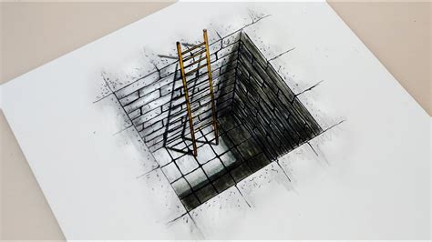 How To Draw 3d Illusion Pit Hole With Ladder Anamorphic Drawing