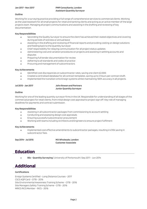 Quantity Surveyor Cv Example Step By Step Writing Guide Get Hired