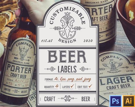 Craft Beer Bottle Labels Vector Eps And Psd Vintage Templates Etsy