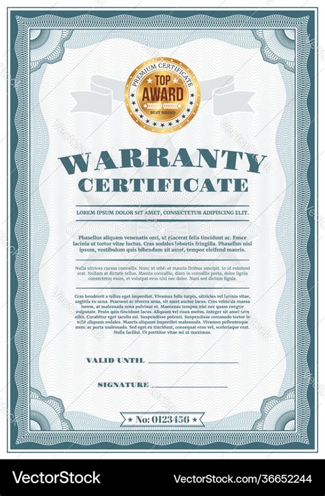 Warranty Certificate With Top Award Gold Seal Vector Image