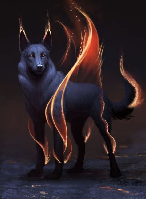 Illustration Magic Fire Wolf Dog In 2020 Mythical Creatures