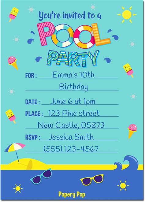 Free Printable Pool Party Invitations For Kids