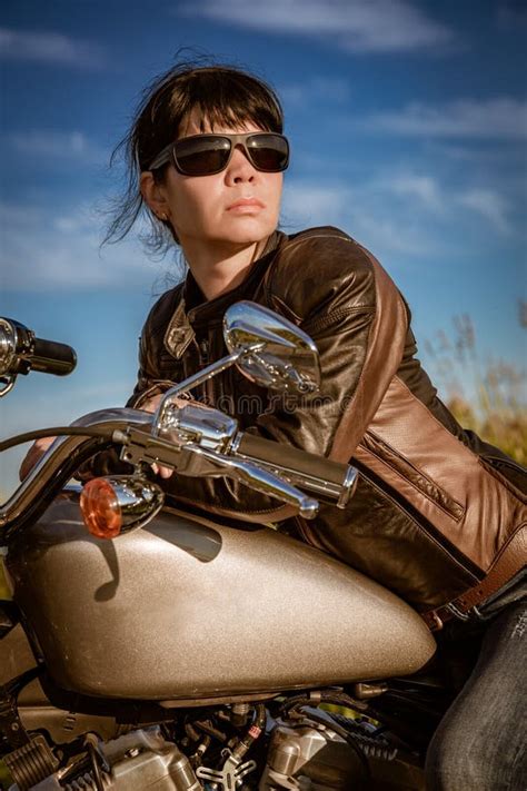 Biker Girl Sitting On Motorcycle Stock Image Image Of Freedom