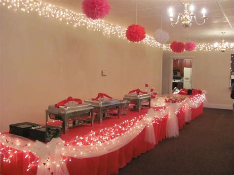 Pom Poms Above The Food Tables I Stagered Them Valentines Theme