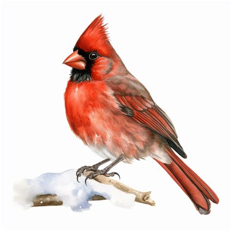 Watercolor Red Cardinal During Winter Clipart Realistic