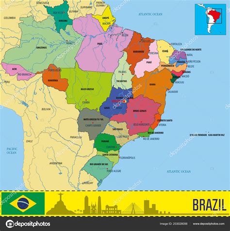 Mapa Político Brasil Com Regiões Suas Capitais — Vetores De Stock