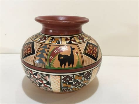 Vintage Cuzco Peru Ceramic Handpainted Vase Pot Tall X Widest Ebay Native