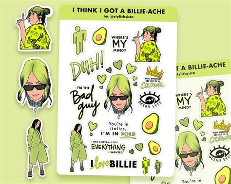 Billie Eilish Sticker Sheet Etsy Billie Eilish Billie Adesivos