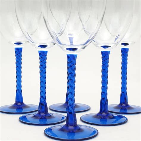 Wine Glass With Cobalt Blue Twisted Stem Clear By Lilieslegacies