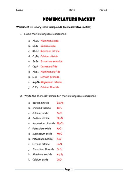 Writing And Naming Binary Ionic Compounds Worksheet Answers Worksheet