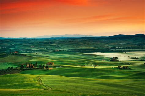 Hd Wallpaper Italy Tuscany Sky Sunset Of The Field House Road Hills