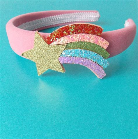 Girls Pink Padded Style Head Band From Olivia Divine Glitter Rainbow