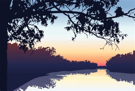 Sunset On The River Stock Illustration Download Image Now Riverbank