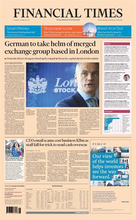 just published front page of the financial times uk edition for february 25 financial times