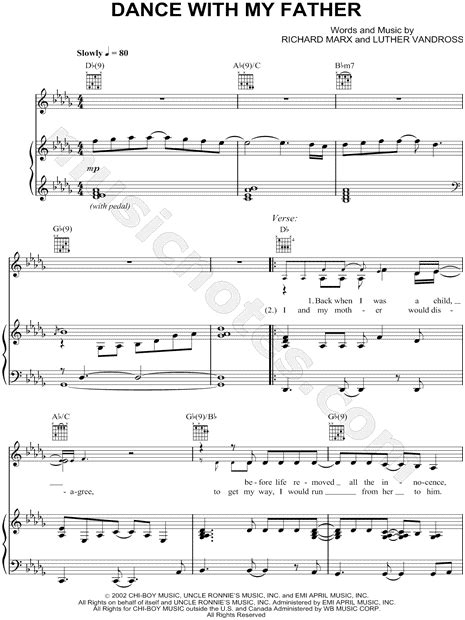 A my father would lift f me high. Celine Dion "Dance With My Father" Sheet Music in Db Major ...