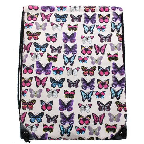 E B Miss Lulu Unisex Drawstring Backpack Butterfly Pink