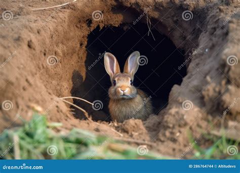 Rabbit Digging Hole Near A Burrow Entrance Stock Illustration