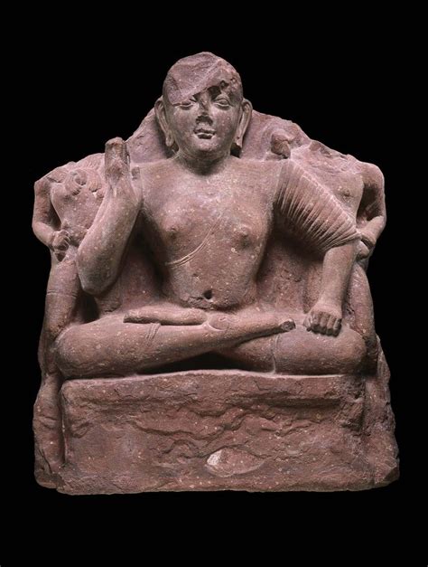 Seated Buddha With Fragments Of Attendants Indian Mathura Kushan