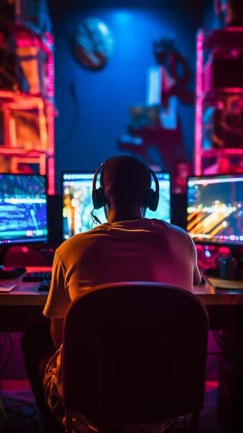 Premium Ai Image Young Black Gamer Is Immersed In Computer Games With