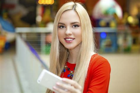 Young Beautiful Blond Woman Taking Selfie With Mobile Phone Stock Image Image Of Caucasian