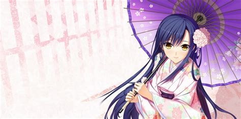 Illustration Anime Anime Girls Umbrella Black Hair Kimono