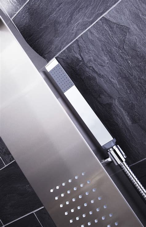 frontline modo thermostatic led shower panel with massage jets and water blade