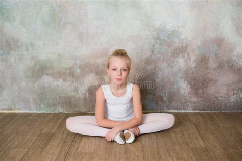 Little Girl Dancer Doing Stretching Before Exercise Stock Photo Image